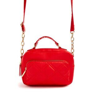 Primark Red Mini Camera Bag Faux Leather Crossbody Quilted